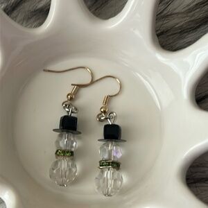 Handmade Snowman Earrings - Green Rhinestone Scarf - NWT